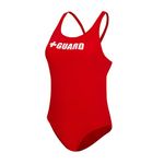 Guard Swimsuit One Piece Wide Strap w/Shelf Bra (Red, 28)