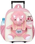 Naturally KIDS Dinosaur Backpack - Dinosaur Toys for Kids 3-5 - Kids Suitcase for Girl Boy w Stuffed Animal - w Pockets & Reflective Logo - Rolling Backpack w Pink Triceratops