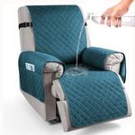 HOKIPO 100% Waterproof Quilted Recliner Cover for 1 Seater with Side Pockets, Teal Blue (AR-4971-TBL)