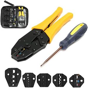 Mengshen Crimping Tool Kit, Ratchet Crimper with 5 Interchangeable Jaws for Insulated Non-Insulated Terminals, Oxford Bag Packing