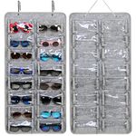 Casaphoria Sunglasses Organizer Storage, Hanging Dust Proof Wall Pocket Glasses Organizer - 16 Felt Slots Sunglass Organizer Holder with Metal Hook and Sturdy Rope, X-Large, Gray, Dust Proof