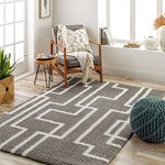 Livabliss Alor Shaggy Rug - Modern Berber Rug Living Room 160x213 cm, Soft Shaggy Rugs for Bedroom - Neutral Boho Fluffy Rug, Easy Care Plush Thick Pile - Large Rug, Dark Grey and White Rug