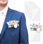 Pocket Boutonniere Holder Plastic Square Flower Sleeve Horizontal, 12 Pack for Groom Groomsmen, Prom and Homecoming, Fits in Suit Jacket Chest Pocket, No need to Poke Holes(FLOWERS NOT INCLUDED)