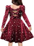 Arshiner Girls Dresses Christmas Party Birthday Galaxy Print Crew Neck Long Sleeve Bow Back Fall Winter Dress with Pockets Burgundy 9-10Y