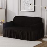 HOKIPO Stretchable Elastic 280 GSM Turkish Bubble Frill Couch Cover for 2 Seater, Dark Chocolate (AR-4603-B9)