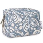 Small Makeup Bag for Purse Travel Makeup Pouch Mini Cosmetic Bag for Women (Blue Leaf, Small)