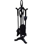 Fire Vida Black Companion Set 5 Piece Fire Vintage Fireside Place Tools Loop Handle Iron