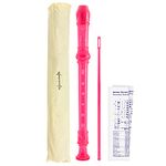 World Rhythm WR-803 Descant School Recorder with Bag, Cleaning Rod and Fingering Chart - Soprano - English/Baroque Fingering - Pink