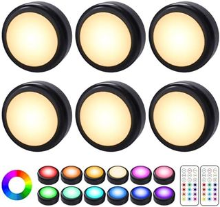 Puck Lights, 6 Pack Cadrim 13 Colors Changeable LED Puck lightings Battery Powered Dimmable Under Cabinet Lights, Battery Powered Under Counter Lights with 2 Wireless Remote Controls, Black