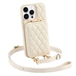 LAMEEKU Wallet Case Compatible With Iphone 12 Pro Max, Card Holder Case With Crossbody Strap Quilted Leather Case For Women Protective Case Compatible With Iphone 12 Pro Max 6.7"-Beige