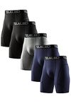 TELALEO 5 Pack Compression Shorts for Men Spandex Sport Shorts Athletic Workout Running Performance Baselayer Underwear Black/Double Blue/Double Gray XL