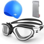 ZIONOR Swim Goggles with Swim Cap, G1 SE Anti-fog Swimming Goggles and Soft Silicone Swimming Cap for Adult Men Women (Black Clear Goggles, Blue Cap)