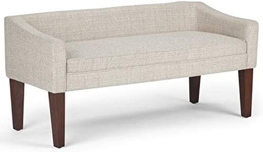 SIMPLIHOME Parris Upholstered 50 inch Wide Bench, Stylish Low Back and Swooped Arms, with Extra Suport, Simple Assembly, Just Attach Legs Contemporary in Platinum