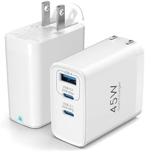 45W USB C Charger Block, 2-Pack Compact Foldable Wall Charger 3-Port GaN Type C Charger Fast Charging for iPhone 16/16 Pro/16 Pro Max/15 Pro/14 Pro/13 Pro/12, for Samsung Galaxy S24/S23, White