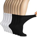 Hugh Ugoli Women's Rayon Diabetic Crew Socks, Thin, Loose Fit, Soft, Wide Stretchy, Seamless Toe, 8 Pairs, Black/White, Shoe Size:6-9
