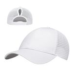 FREEBIRD99 Ponycap Messy High Bun Ponytail Baseball Cap Adjustable Mesh Trucker Hat for Women (White)