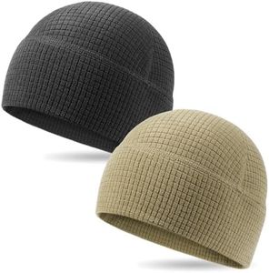 2 Pack Grid Fleece Beanie Watch Cap Waffle Tactical Beanie Multi-Season Army Military Fleece Hat, All Weather Gear, Black/Olive, M/One Size