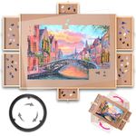 LAYAONE 1500PCS Rotating Wooden Jigsaw Puzzle Board - Portable Puzzle Table 26'' X 34'' - 6 Drawers & Covers, Lazy Susan Tray | Organizer Boards Storage Accessories