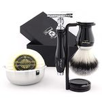 Haryali London Shaving Kit – 5 Pc Shaving Kit – Double Edge Safety Razor - Synthetic Hair Shaving Brush – Shaving Soap – Shaving Bowl – Shaving Stand – Black Color Shaving Set as Gift