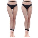 Aomig 2 PCS Black Fishnet Tights for Women, High Waisted Footless Fishnet Stockings, No Toe Pantyhose Fish Net Stockings, Fishnet Tights Stockings Sexy Outfit, High Waist Pantyhose, One Size Fit All