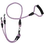 metagio 1 Pack Double Dog Leads, Nylon Dog Lead Splitter With Soft Handle, No Tangle Dual Leash for 2 Dogs Walking Training, Perfect for Dag Walking and Training Supplies(Pink)