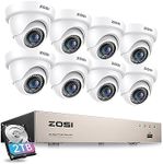 ZOSI 8CH 1080P Security Camera System with AI Human Vehicle Detection, H.265+ 8 Channel 5MP Lite HD-TVI DVR Recorder with 2TB HDD and 8pcs 1920TVL CCTV Dome Cameras Indoor Outdoor, 80ft Night Vision