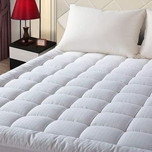 EASELAND Queen Size Cooling Mattress Pad Pillow Top Mattress Cover Quilted Fitted Mattress Protector Cotton Top Stretches up 8-21" Deep Pocket Mattress Topper (60x80 inch, White)