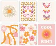 Pink and Orange Wall Art Preppy Room Decor Aesthetic Posters 70s Decor Trendy College Dorm Decorations for Teen Girls Bedroom | Pack of 6, Unframed 8x10