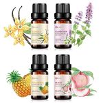 Vanilla, Pineapple, Peach, Clary Sage Essential Oil Set, 4x10ML Organic 100% Pure Plant Oil for Diffuser, Aromatherapy, Spa, Massage, Yoga, Perfume, Body