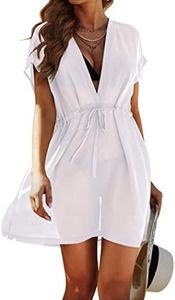 Avidlove Swimsuit Cover Ups for Women Beach Chiffon Swimwear Coverup Sheer Sexy V-Neck Beachwear White