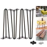 16 inch Metal Table Legs 40cm Black Steel Hairpin Table Leg 3 Rod Mid 41cm Century Modern Furniture Industrial Style for Side Table Bench DIY Furniture, with Protector Feet & Screws (Set of 4)