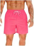 SweatyRocks Men's Drawstring Waist Swim Trunks Solid Bathing Suits Shorts with Pockets Hot Pink Medium