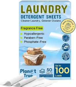 Planet True Eco-Friendly Laundry Detergent Sheets, 100 Loads (50 Sheet) Fragrance Free Laundry Sheets Detergent, Concentrated Washer Detergent, Plastic Free Travel Laundry Detergent