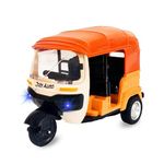 FunBlast Auto Rickshaw Toys, Friction Power Auto Toys, Bump & Go Auto Rickshaw Toy for Kids, Toy Vehicles for Kids, Tricycle Toys for 3+ Years Old Kids, Boys, Girls - Pack of 1 Pcs (Random Color) (B)