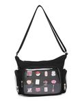 Canvas Ita Bag Satchel Shoulder Crossbody Bag for Anime Pins Display, Black