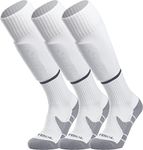 APTESOL Youth Soccer Socks Boys Girls Women Knee High Team Sport Cushion Sock Kids Long Tube Cotton Athletic Compression Socks (3-Pair White-B,Small)