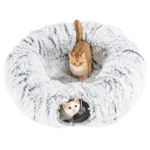 Avont Cat Tunnel Bed with Central Mat, Large Cat Donut Bed Tunnel Tube for Indoor Cats Kittens Ferret, Plush Fluffy Cat Doughnut Play Tunnels -Grey