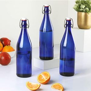 CELLO Aquaria Glass Water Bottle, 3 Pieces, 1 Litre, Blue