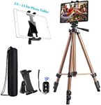 IPad Tripod Stand Universal Tablet Tripod Holder 51 Inch Lightweight with Remote Control for iPad Pro 12.9 11 10.5, iPad Air Mini, and 3.5 to 13.5 Inch iPhone Tablet - Champagne