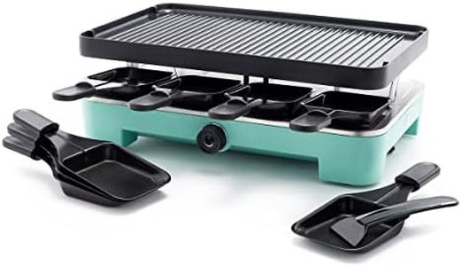 GreenLife Raclette Indoor Tabletop Grill, Healthy Ceramic Nonstick, 2-in-1 Grill and Griddle, 8 Square Nonstick Pans, Adjustable Temperature Control, Easy Indicator Light, PFAS-Free, Turquoise