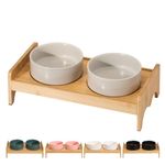 Elevated Ceramic Dog Bowl Set - Double Dog Bowls with Bamboo Stand Anti Vomiting - Raised Dog Food and Water Bowl Set - Small Dog Feeding Bowls - Pet Dishes for Cats and Puppies - 16.23 OZ - 2 Cups