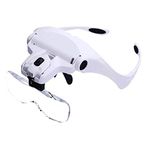 Jzhen Double Eye Head Wearing Magnifying Glass with 5 Lenses 1X, 1.5X, 2X, 2.5X 3.5X, Adjustable Headband LED Light Magnifying Glasses for Reading Watch Repairing Sewing Lash Extension Miniature Paint