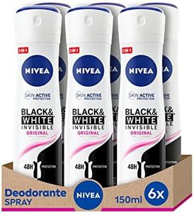 NIVEA Black & White Invisible Original Spray 6 x 150 ml, déodorant femme efficace 72 h, déodorant spray anti-transpirant contre les odeurs, la transpiration, les résidus, les irritations et les taches