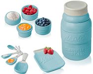 Comfify Vintage Mason Jar Kitchenware Set Multi-Piece Kitchen Ceramic Décor Set w/ 4 Measuring Cups, 4 Measuring Spoons and Spoon Rest - Attractive Vintage Style, in Aqua Blue Embossed Ceramic