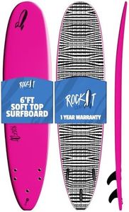 Rock It 8' Big Softy Surfboard, Soft Top Foam Longboard Surf Board, Surf Boards Adults (Pink)