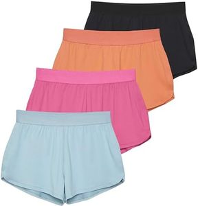 Real Essentials 4 Pack: Girls Active Athletic Performance Dry Fit Short Running Sports Shorts Soccer Tennis Summer Basketball Lounge Casual Sleep Bottoms Gym Workout Kids Dolphin, 6-7