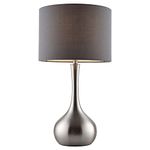 National Lighting Modern Table Lamp - 3-Stage Dimmer Touch Lamp for Desk - Bedside Reading Lamps for Bedroom - Satin Nickel Effect & Dark Grey Cotton - 40W 240V Incandescent E14 Candle (Not Included)