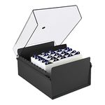 Acrimet 5 X 8 Card File Holder Organizer Metal Base Heavy Duty (AZ Index Cards and Divider Included) (Black Color with Crystal Plastic Lid Cover)