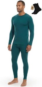 MERINNOVATION Merino Wool Base Layer Set for Men 100% Merino Wool Thermal Underwear Long Sleeve and Bottom Green 250 XXL