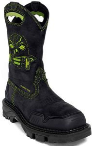 Western Boots for Men Square Toe Cowboy Boots Embroidered Skeleton Men's Western Work Combat Boot Retro Cowboy Mid Calf Boots Stitching Embroidered Printed Pull On Stacked Low Heel PU Leather Shoes